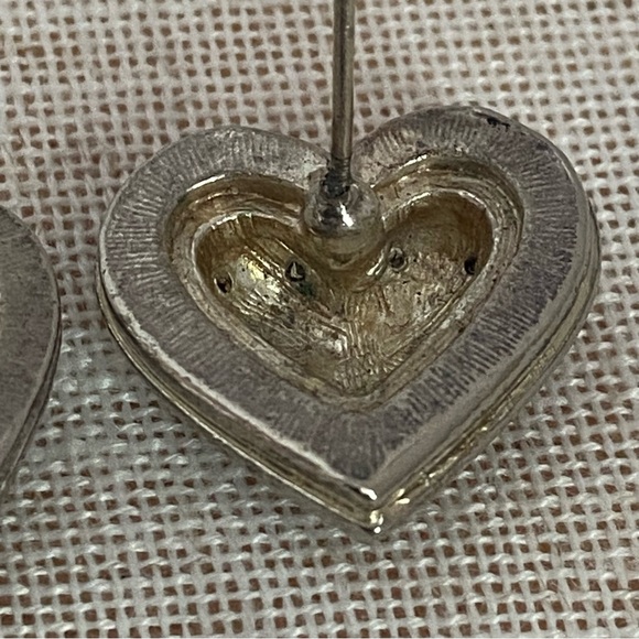 Silver Heart shape Earrings ornate Brighton Swirl pierced earrings gold puffy - Picture 5 of 15